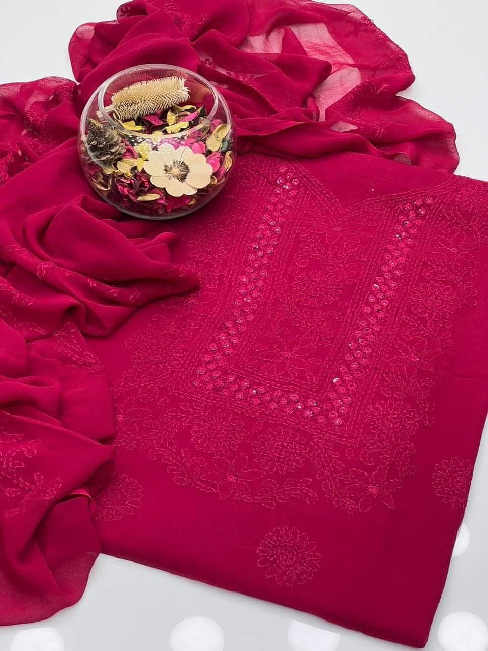 2PC Chifffon Shadow Mirror Work Dress (Shirt & Dupatta)