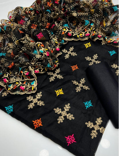 3pc Khaddi Net  Heavy Embroided Dress