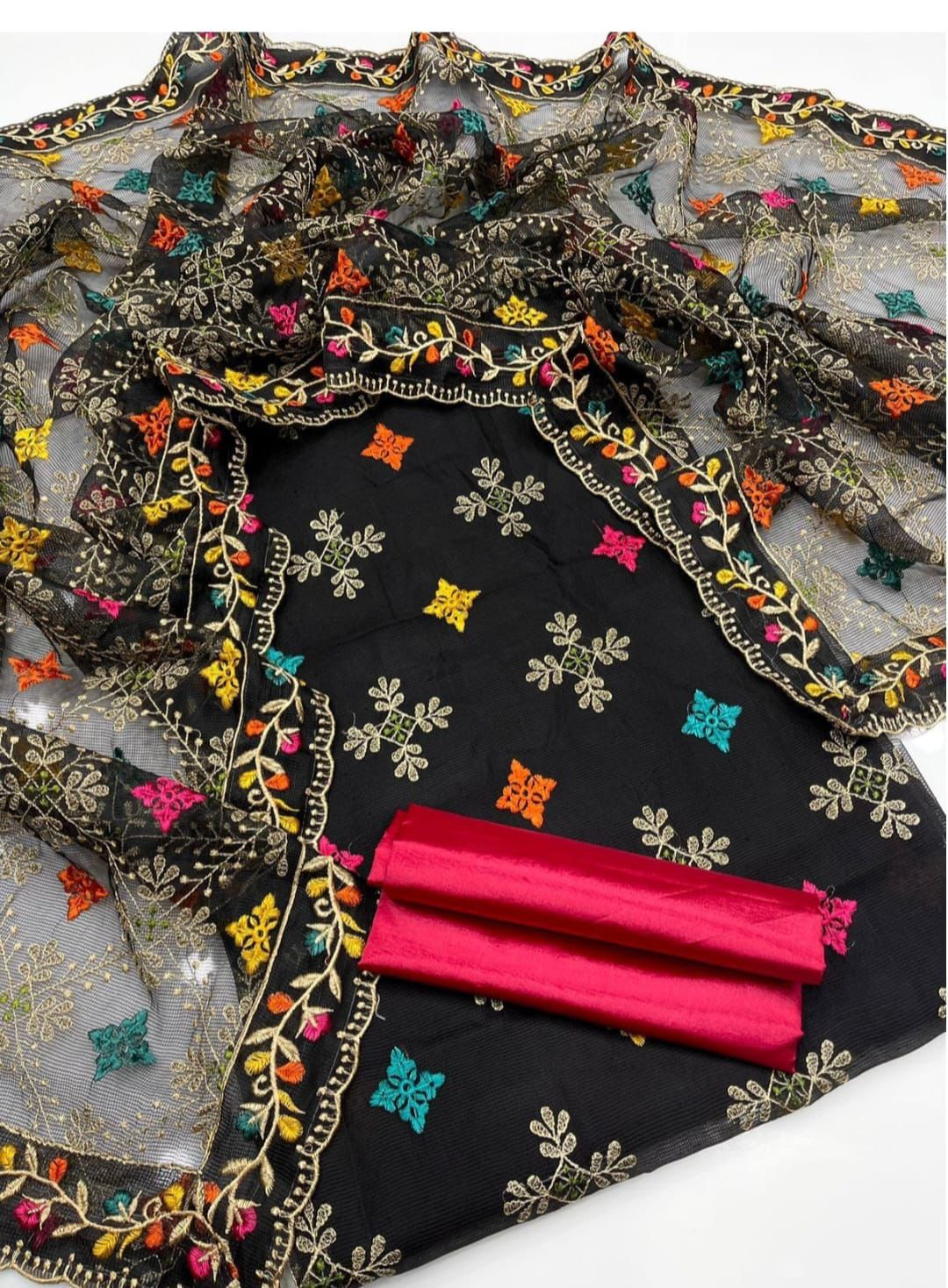 3pc Khaddi Net  Heavy Embroided Dress