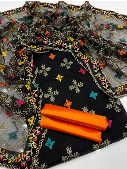 3pc Khaddi Net  Heavy Embroided Dress